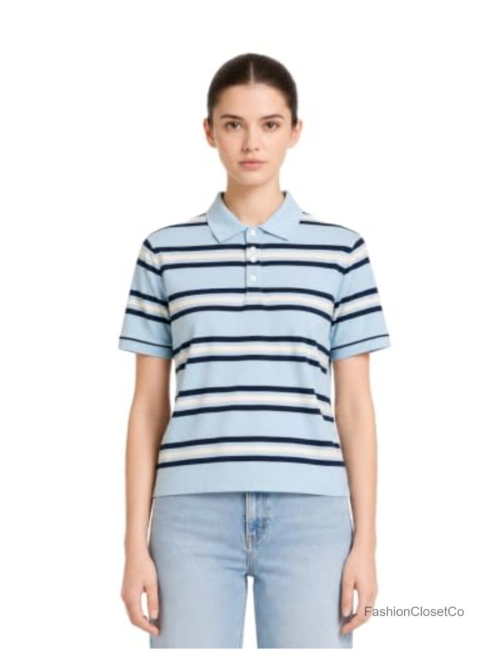 Cropped Striped Polo Shirt for Women Rugby Button Up Preppy Summer Top